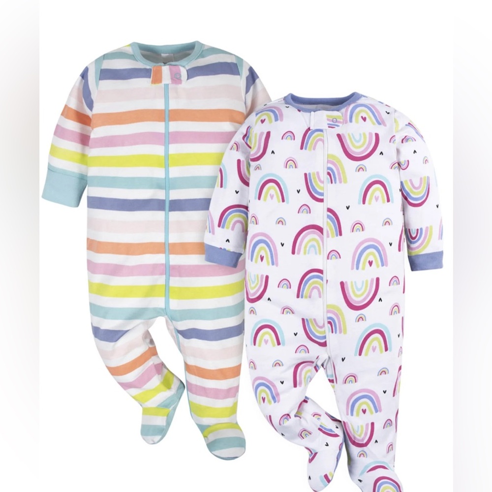 Onesies Brand 2 Pack Girls Footed Sleeper Pajamas 100% Cotton Size 0-3 Months